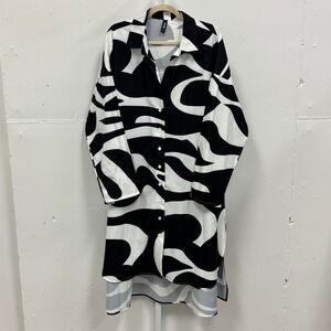 Stylewe Black White Abstract Swirl Print Button Down Shirt Tunic 2X Oversized
